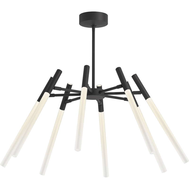8 - Light Unique / Statement Modern Linear LED Chandelier, Matte Black