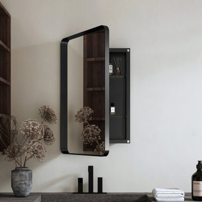 Armoire à pharmacie encastrée en métal noir 20 po x 30 po avec miroir et tablettes réglables