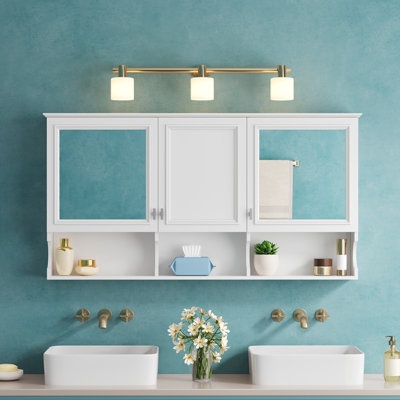 Armoire de salle de bain murale à miroir avec tablettes ouvertes, tablette réglable et rangement caché