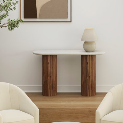 Mid-Century Modern Solid Wood & Marble Console Table