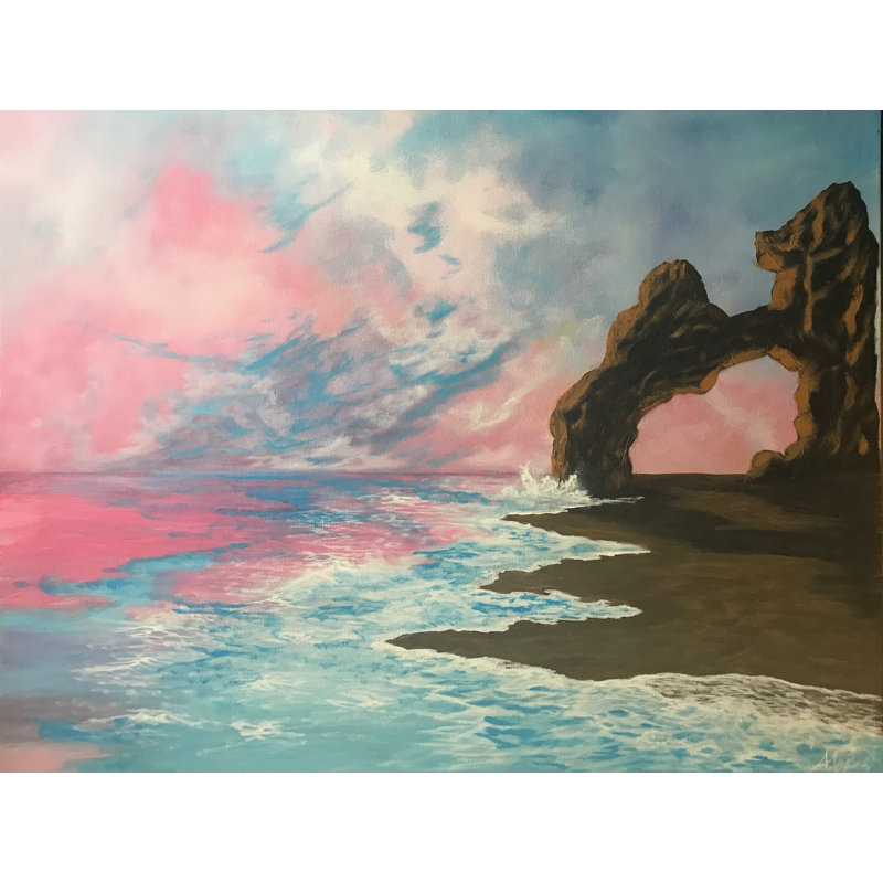 Seascape400 par Alicia Lopez - Peinture, Papier avec cadre noir, H 16 po x l 20 po