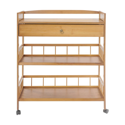3-Tier Rolling Storage Cart with Drawer, Narrow Utility Cart with Lockable Wheels & Guardrails