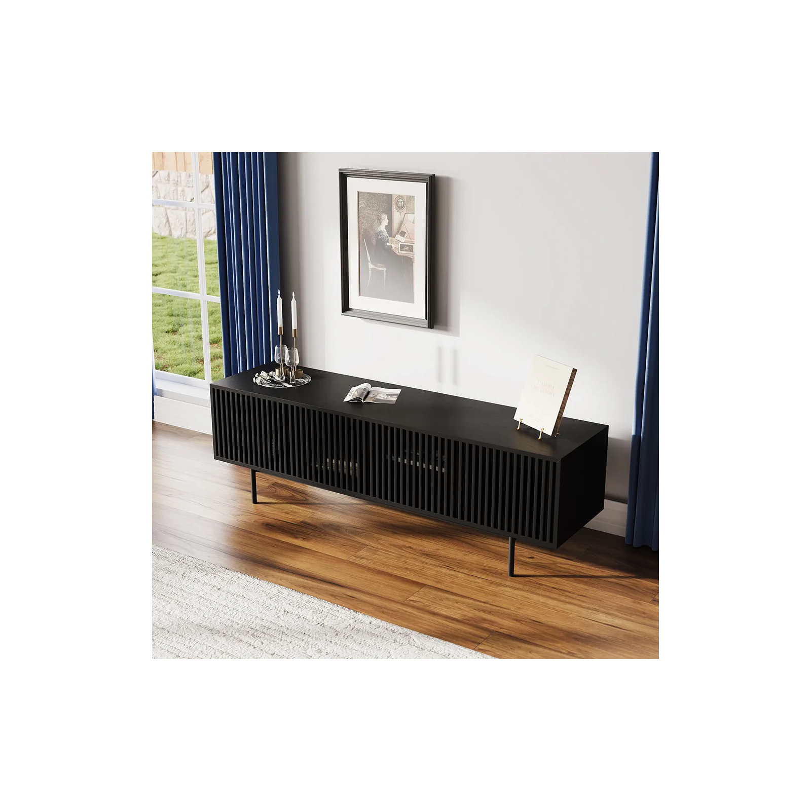 Daila Media Console, 21.26" H x 71" W x 18.89" D, Black