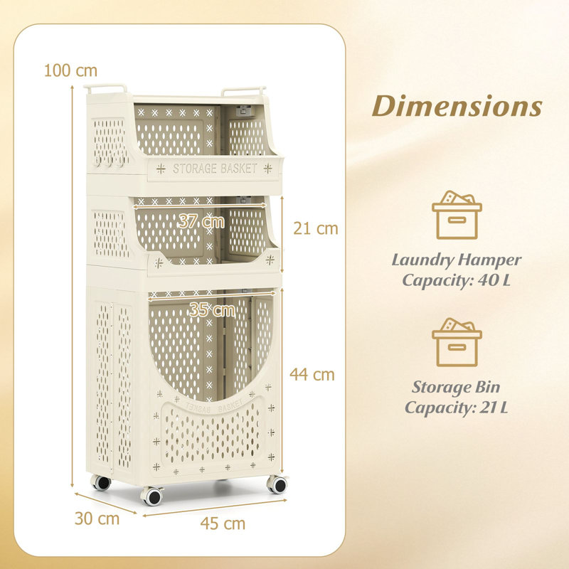 Plastic Laundry Cart with Wheels