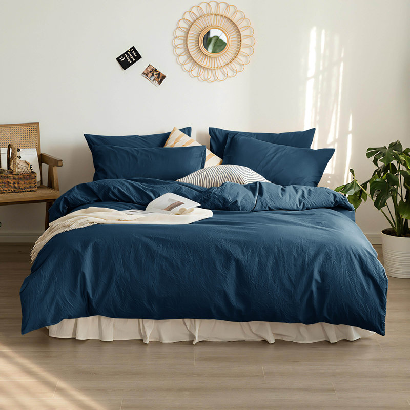 Ensemble de housse de couette, Housse de couette très grand et 2 taies, Bleu foncé
