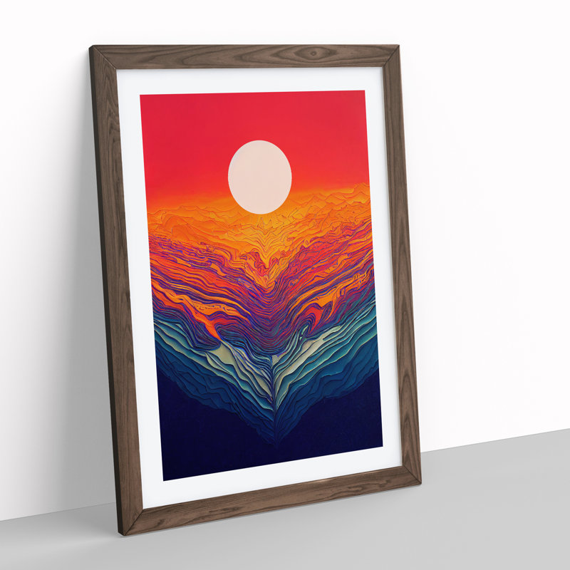 Passionate Abstract Sunset - Wall Art, 48cm H x 36cm W, Walnut Framed
