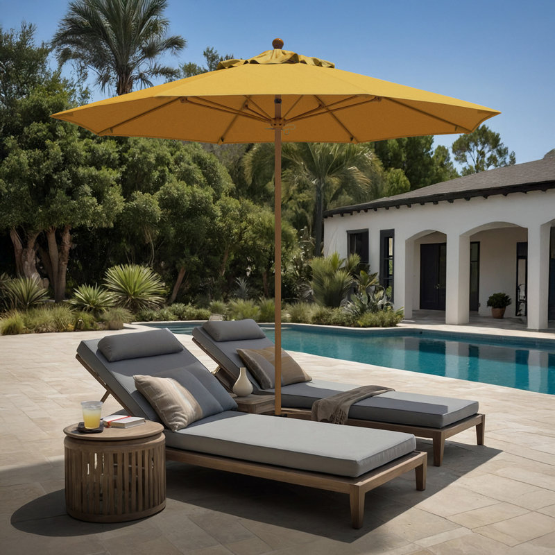 Parasol en bois de teck 9 pi, 103" H x 101" W x 101" D, Yellow