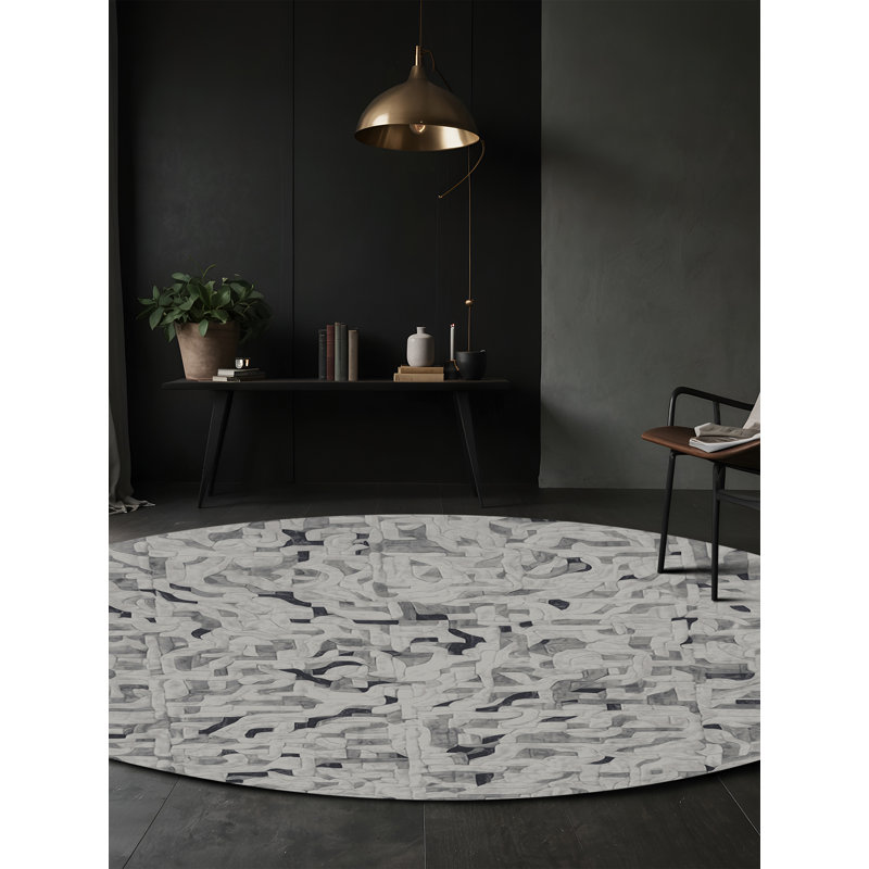 Machine Washable Gray Area Rug, Round 8'