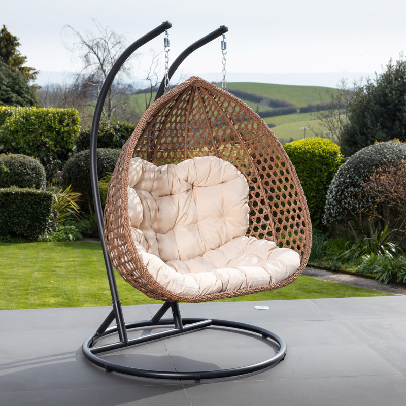 Panora 2 Person Porch Swing with Canopy, Brown, Cream