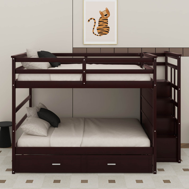 Full Over Full Bunk Bed With Staircase And Trundle, Espresso