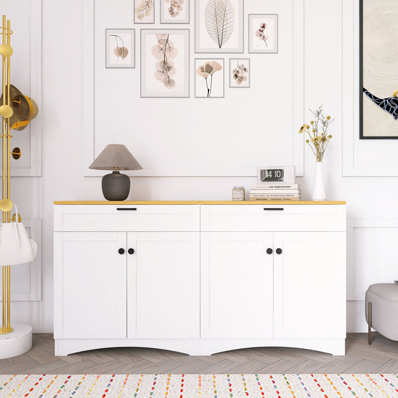 Buffet polyvalent en grain de bois avec tablettes réglables, Blanc