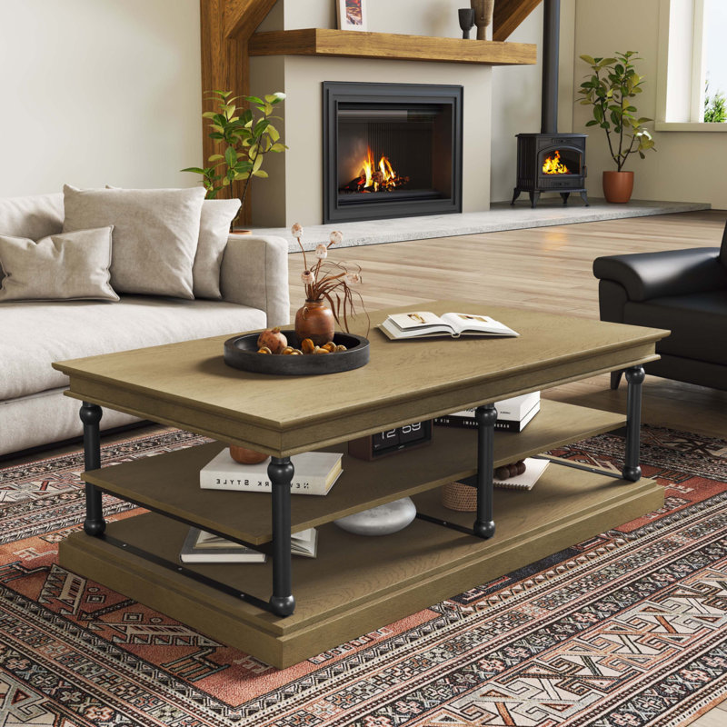 55.1" Wood Coffee Table With Black Legs