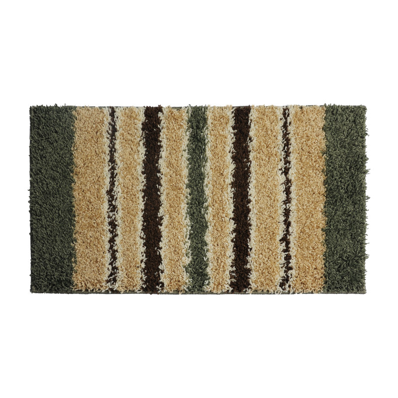 Olive Green and Brown Striped Wool Rectangle Rug