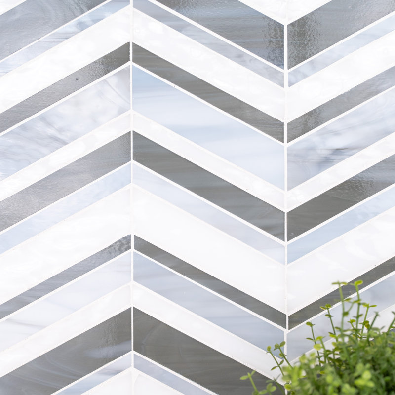 Rietto Arrow Mist Chevron 9 in. x 16 in. Glossy Glass Mosaic Wall Tile, Arrow Mist