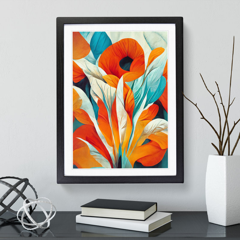 Pretty Abstract Flowers No.3 - Wall Art, Black Framed, 66cm H x 48cm W, White