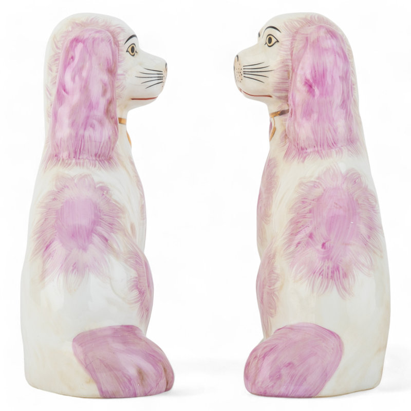 Staffordshire Style Porcelain Dog Pair Pink Accents