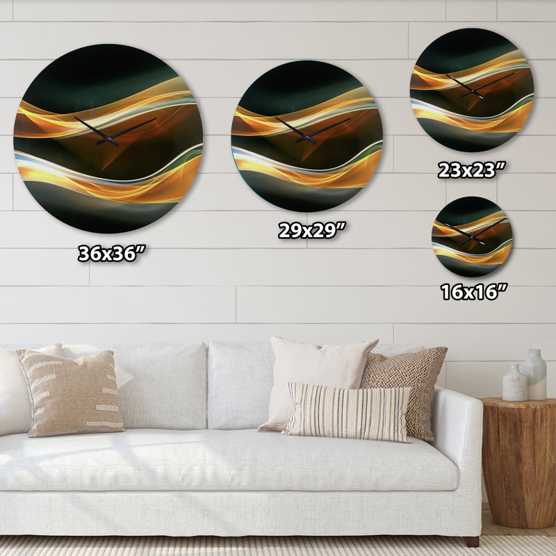 3D Wave Design - Modern wall clock, Medium, Gray/Gold/Brown