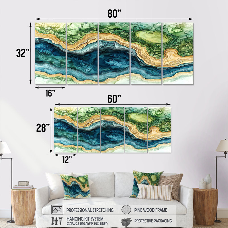 Abstrait parcours de golf «Horizon II» - art mural de golf - art mural moderne pour le salon, H 28 po x l 60 po, 5