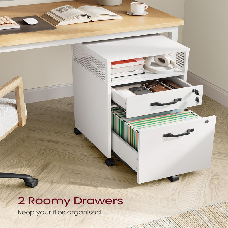 42cm Wide 2 -Drawer Mobile File Cabinet, White