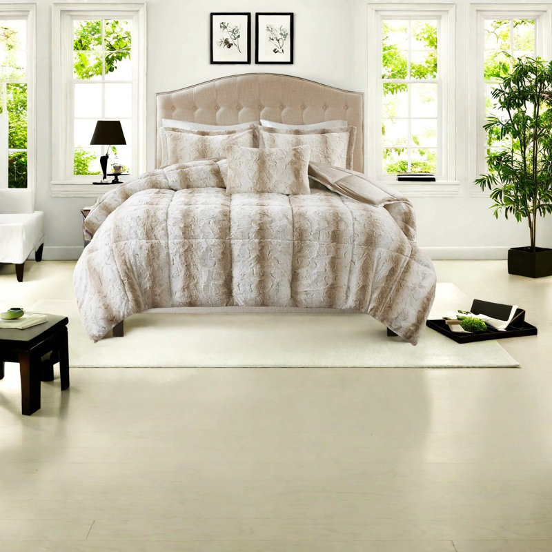 Ensembles de literie en fausse fourrure de luxe très grand, confort en polyester sable pour la maison