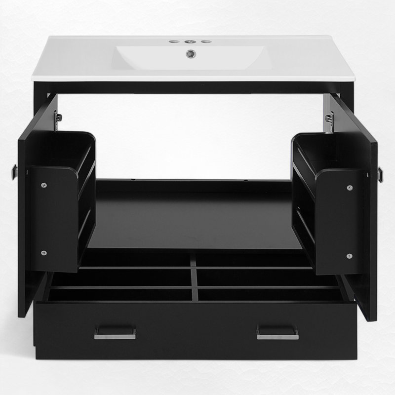 Meuble-lavabo simple 36 po avec lavabo en céramique, Noir