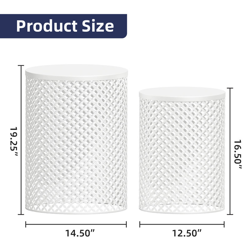 Round Openwork Side Table Set Of 2, White