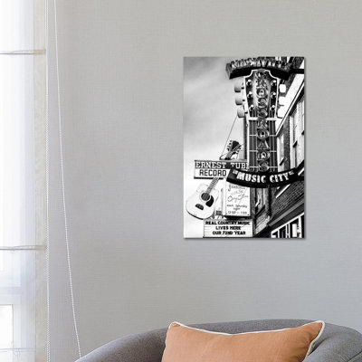 Nashville Music City - impression sur toile tendue en noir et blanc