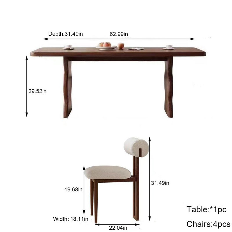 Ensemble de salle à manger rectangulaire en bois de frêne, H 29,52 po x L 62,99 po x l 31,49 po