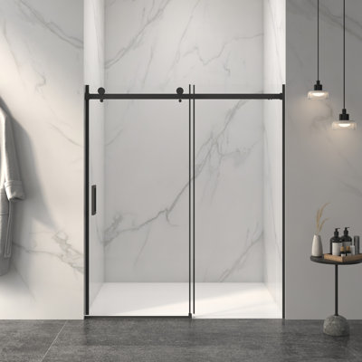 56-60"W X 72"H Frameless Sliding Shower Door,5/16" (8Mm) Thick SGCC Tempered Clear Glass,Double Side Easy Clean Coat, Matte Black Finished With Buffer