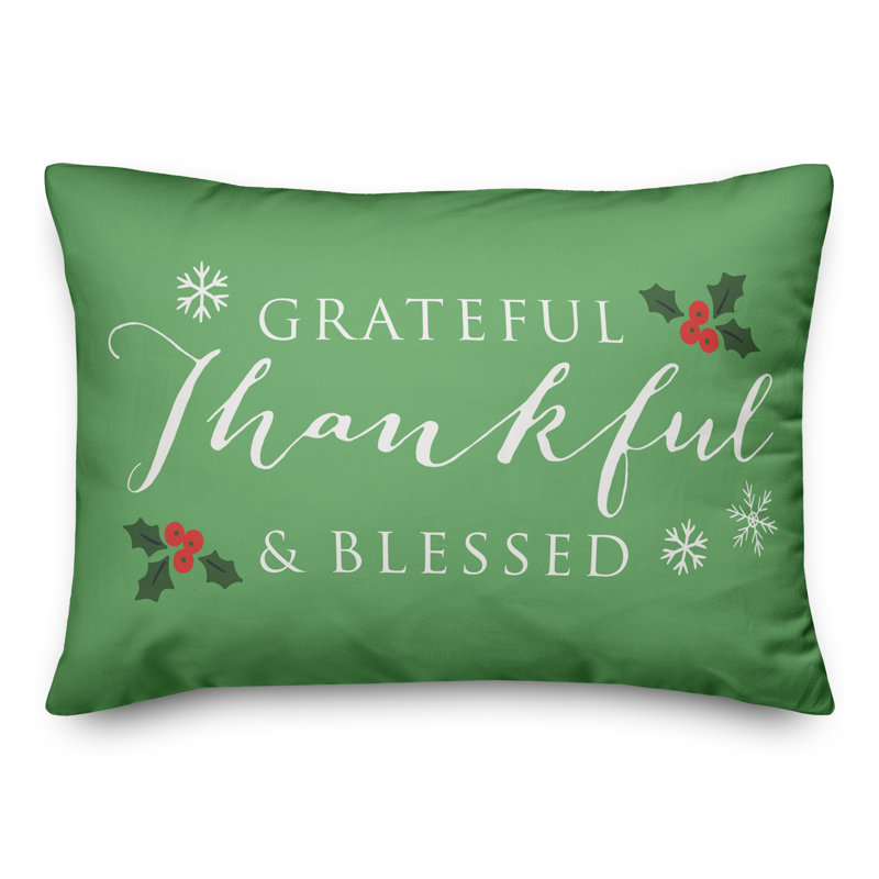  Grateful Thankful Blessed Rectangular Lumbar Cushion, Green