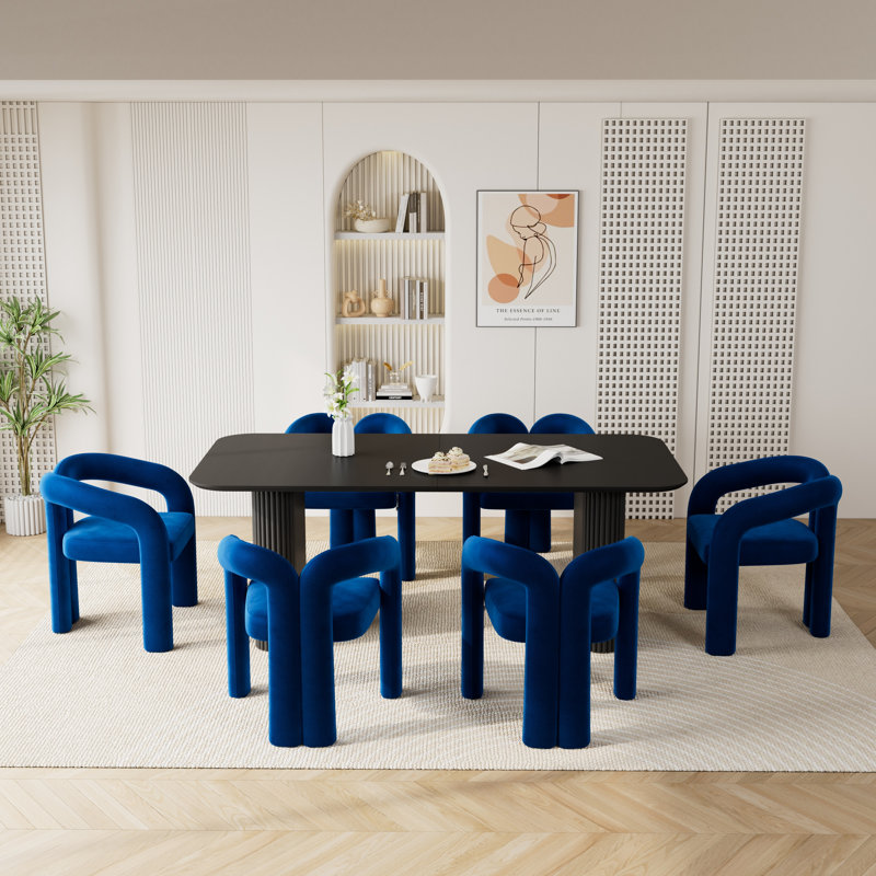Double Pedestal Dining Set with Chairs, Blue, 7
