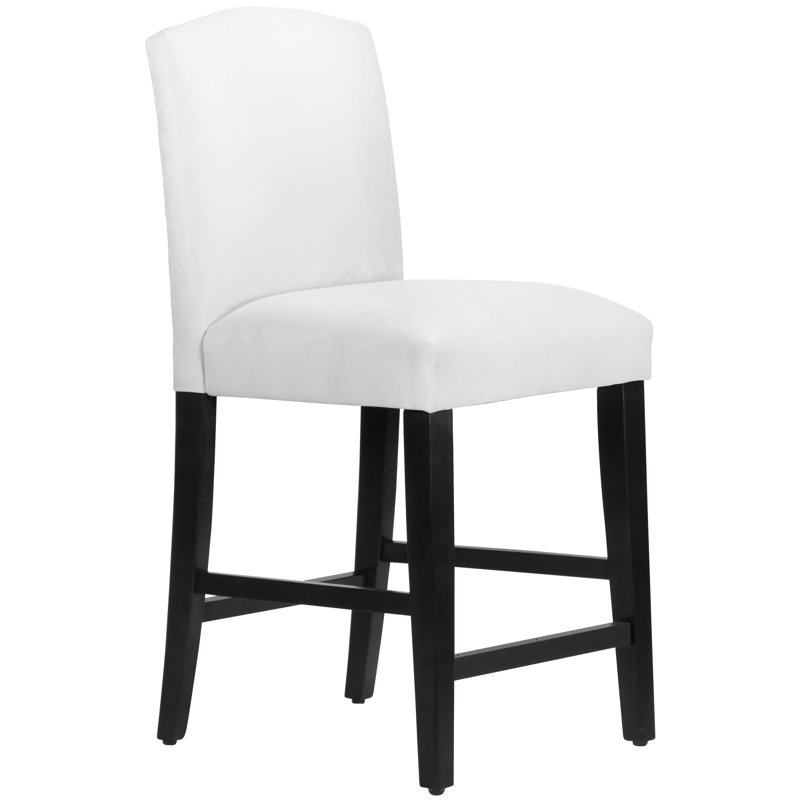 Tabouret de bar et de comptoir April, Tabouret de comptoir (siège d'une hauteur de 26 p, Velours blanc classique, Bois noir