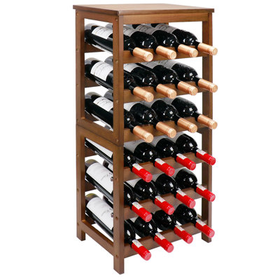 Wine Rack Free Standing Floor, 6-Tier 24 Bottles Display Wine Storage Shelves With Table Top, Easy-Assembly Freestanding Bamboo Wine Racks For Kitchen