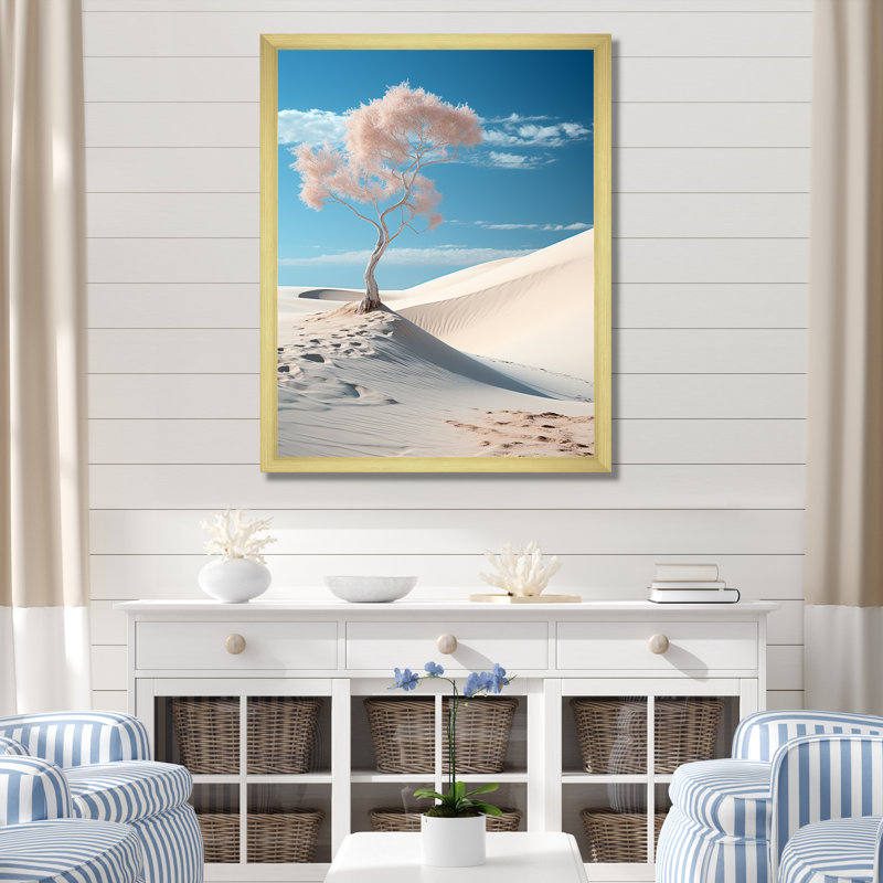 Arbre sur une dune blanche sur toile, H 32 po x l 16 po x P 1 po, Encadrement doré
