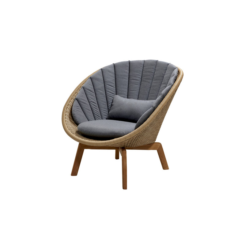 Peacock Solid Wood Patio Dining Armchair with Cushion, Natural, Taupe