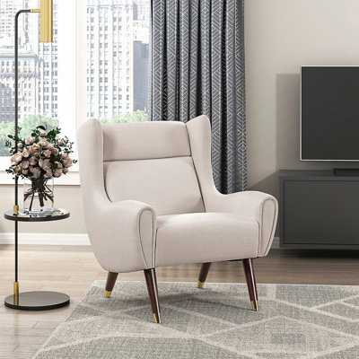 Chaise d'appoint moderne à oreilles rembourrée beige en bois massif avec meubles de luxe