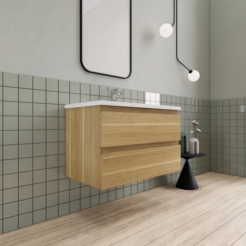 Meuble-lavabo flottant simple 36 po Alcester Ivy Bronx, Chêne blanc
