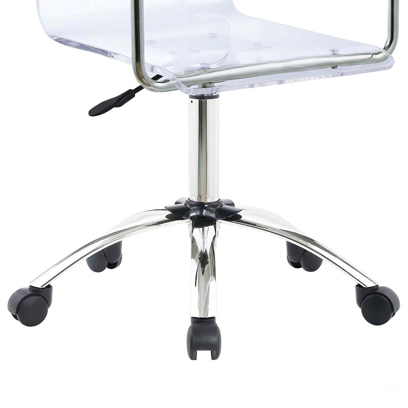 Fauteuil de bureau transparent et chromé en acrylique avec roulettes
