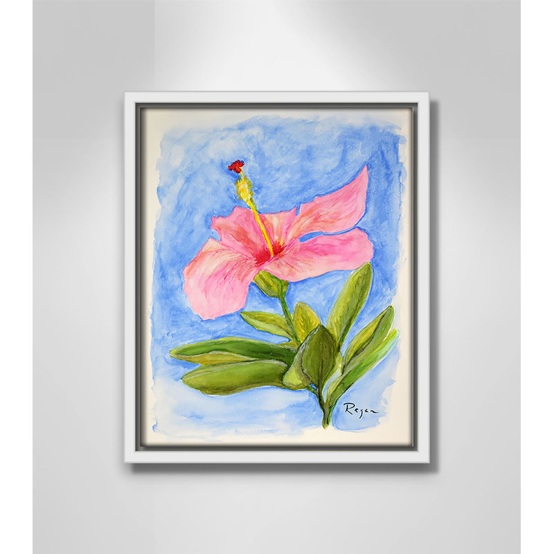 Fleur d'hibiscus rose par Mike Ragan, H 11,5 po x l 9,5 po, Blanc