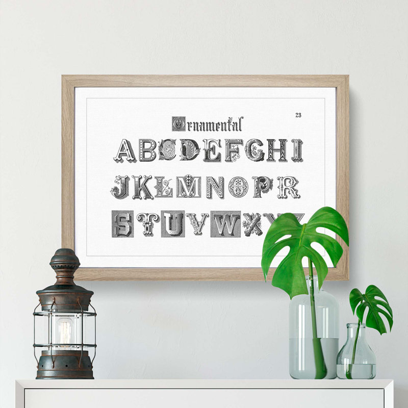 Ornamental Font Alphabet - Picture Frame Typography Print, 36cm H x 48cm W x 2cm D, Oak Framed