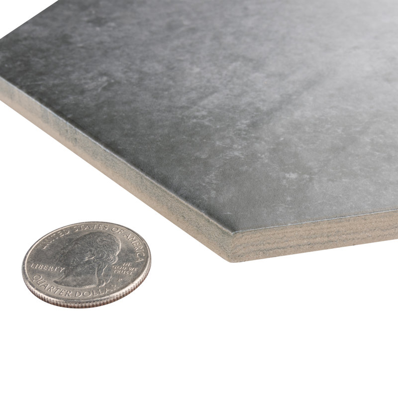 Heritage Hex 7" x 8" Porcelain Stone Look Wall & Floor Tile, Carbon