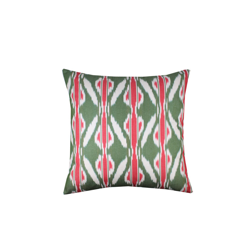 Harkless Ikat Square Cushion Cover, Green/Red/White