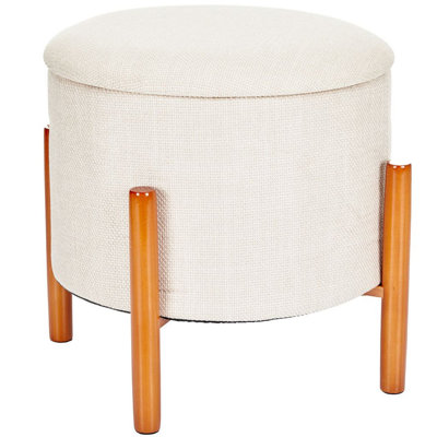 Upholstered Linen Storatge Ottoman with Pine Legs