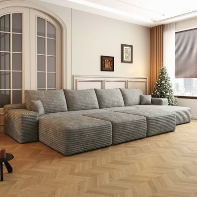 Canapé d'appoint 135 po à 6 sièges modulaires en nuage de grande taille, aucun assemblage requis (tissu en velours côtelé moelleux)