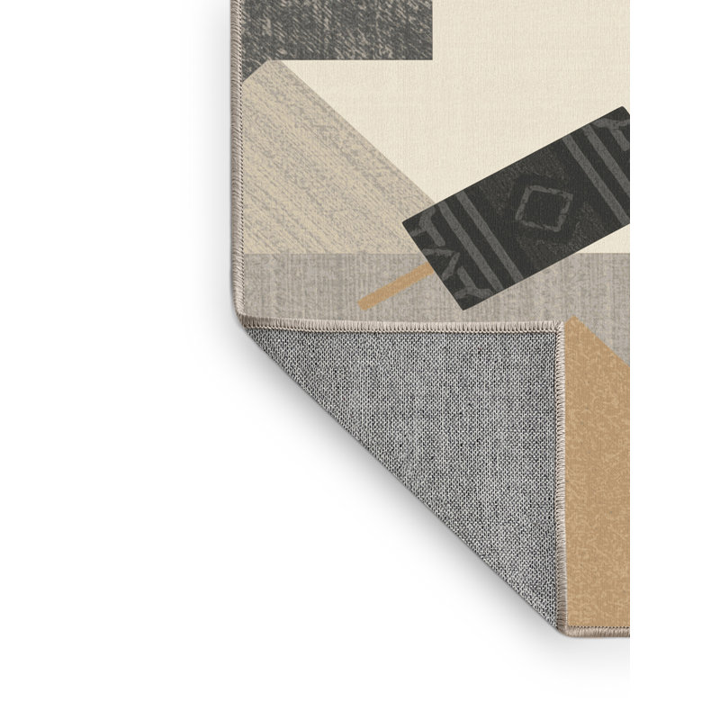 Tapis géométrique beige d'inspiration mondiale Aedan Satay, 6 x 9