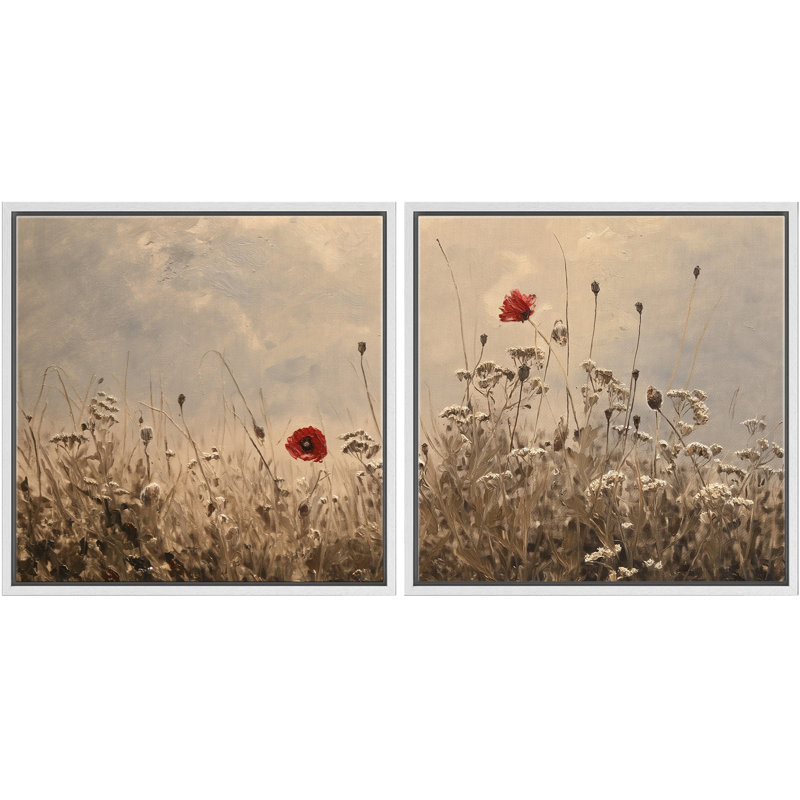 Impression sur toile Golden Field Wildflowers with Red Poppy, H 16 po x l 16 po, Cadre flottant blanc
