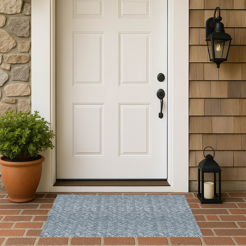 Chevron Snug Outdoor Doormat, 17" W x 24" L, Blue