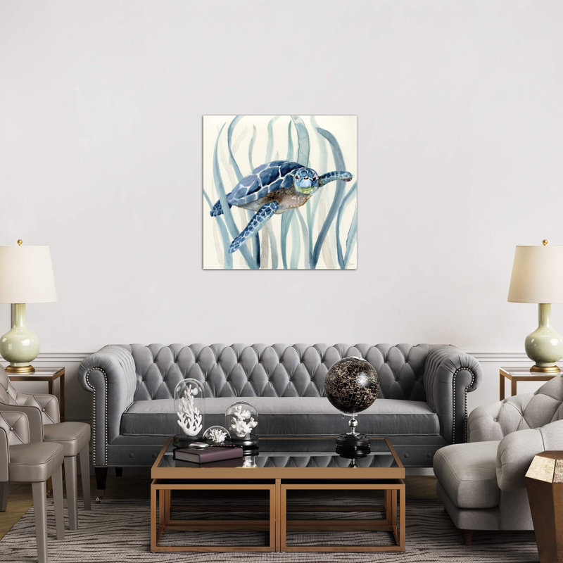 Fish In Seagrass I by Nan - Painting on Canvas, Black Floater Framed, 66.04 cm H x 66.04 cm W
