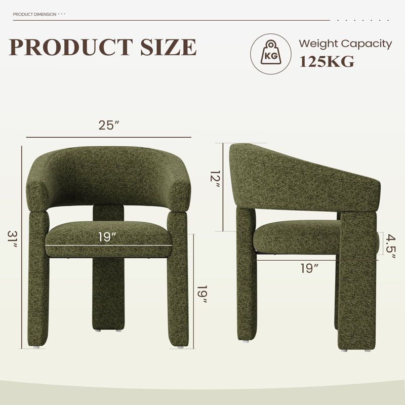 Upholstered Barrel Dining Arm Chair, Green