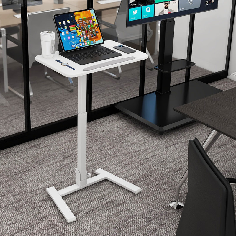 Table pliable pour ordinateur portable avec bouchons - roulettes inclinables à 90 °, Blanc